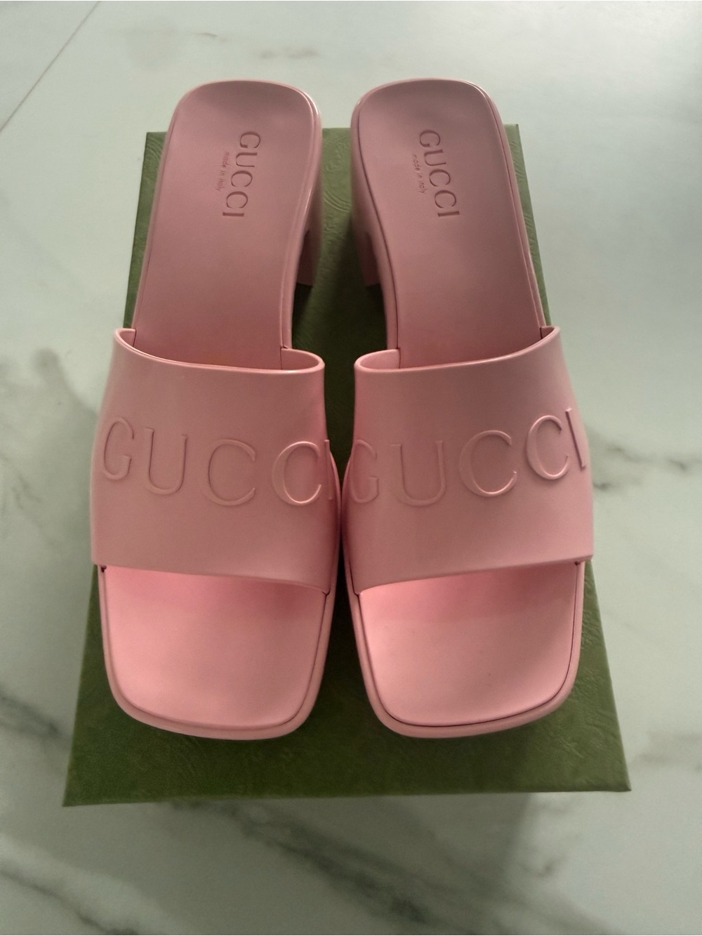 Gucci Pink Logo Slide Mules